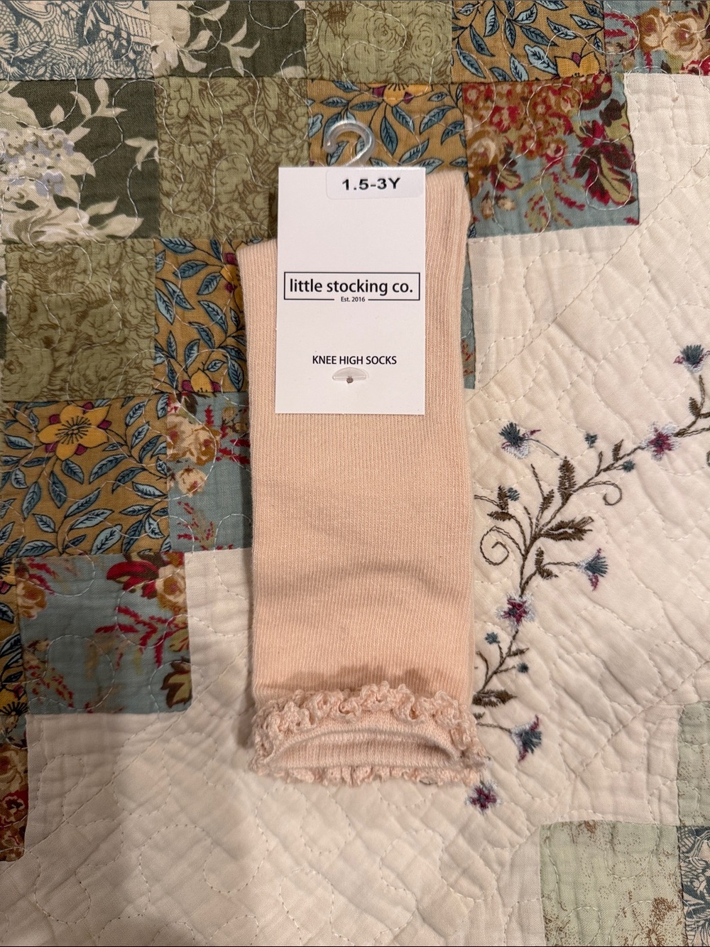 Little Stocking Co. Knee High Socks for Girls in cream with lace 1.5-3Y